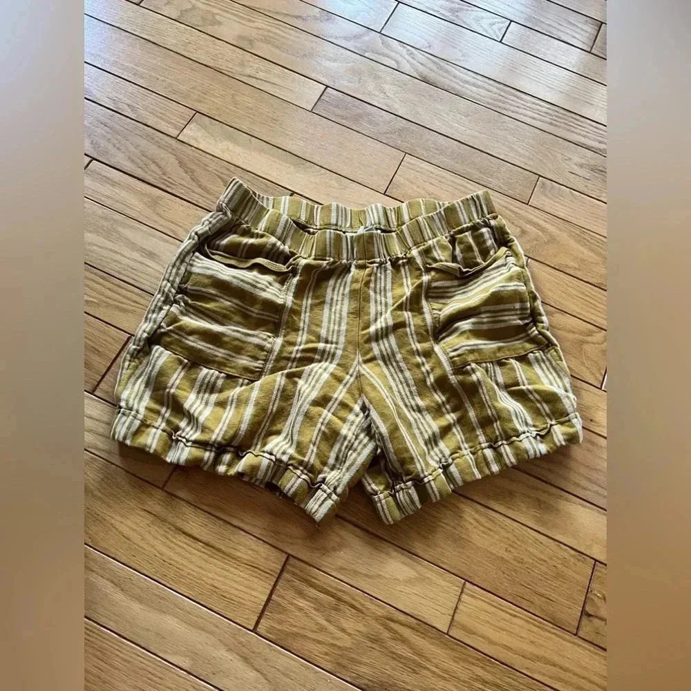 J. Jill - Striped Casual Linen Blend Mustard Yellow Pull On Shorts